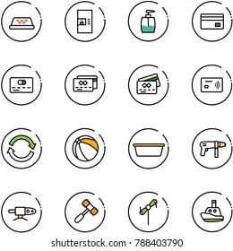 line vector icon set - taxi vector, coffee machine, liquid soap, credit card, tap pay, refresh, ball, basin, drill, pipe welding, toy hammer, windmill, boat
