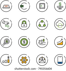 line vector icon set - taxi vector, euro, safe, bank, investment, locked, social, refresh cloud, head hunter, dollar, growth, rise, chart, money managemet, mail, mobile phone