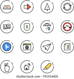 line vector icon set - taxi vector, right arrow, christmas tree, exchange, cash, safe, insurance, limited distance road sign, only forward, browser globe, paper plane, list, victory, wireless home
