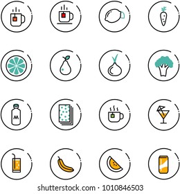 line vector icon set - tea vector, lemon, carrot, slice, pear, onion, broccoli, milk, breads, hot, drink, banana, watermelone