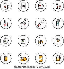 line vector icon set - tea vector, coffee machine, wine, champagne, milk, hot, green, drink, coconut cocktail, beer