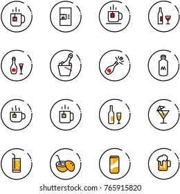 line vector icon set - tea vector, coffee machine, wine, champagne, milk, hot, green, drink, coconut cocktail, beer