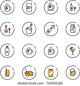 line vector icon set - tea vector, coffee machine, wine, champagne, milk, hot, green, drink, coconut cocktail, beer