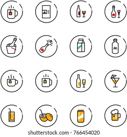 line vector icon set - tea vector, coffee machine, wine, champagne, milk, hot, green, drink, coconut cocktail, beer