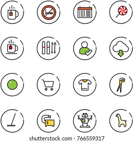 line vector icon set - tea vector, no smoking sign, schedule, lollipop, ski, user check, download cloud, record, cart, t shirt, plumber, rake, machine tool, robot, toy giraffe