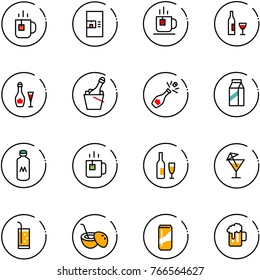 line vector icon set - tea vector, coffee machine, wine, champagne, milk, green, drink, coconut cocktail, beer