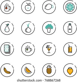line vector icon set - tea vector, apple, lemon, slice, pear, onion, broccoli, milk, breads, hot, drink, banana, watermelone, pineapple, strawberry