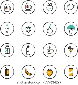 line vector icon set - tea vector, apple, lemon, carrot, sweet pepper, onion, broccoli, milk, hot, drink, banana, strawberry