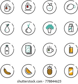 line vector icon set - tea vector, apple, lemon, pear, onion, broccoli, milk, breads, hot, drink, banana, watermelone, pineapple