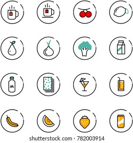 line vector icon set - tea vector, rowanberry, lemon, pear, onion, broccoli, milk, breads, drink, banana, watermelone, strawberry
