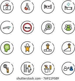 line vector icon set - terrorism vector, disabled, hotel, hospital bed, push ups, no cart horse road sign, head hunter, group, brain work, success, winner, world, opportunity, speaker