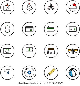 line vector icon set - terrorism vector, christmas tree, snowfall, dollar, credit card, tap pay, exchange, flag, swimsuit, dragonfly, power bank, cd, pencil, basketball