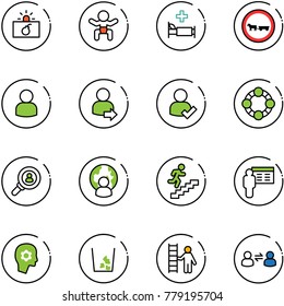 line vector icon set - terrorism vector, baby, hospital bed, no cart horse road sign, user, login, check, friends, head hunter, man globe, career, presentation, brain work, garbage, opportunity