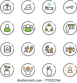 line vector icon set - terrorism vector, treadmill, hospital bed, push ups, user, group, social, presentation, contact book, career, team leader, win, success, victory, star man