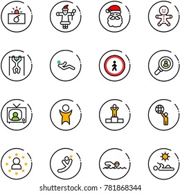 line vector icon set - terrorism vector, santa claus, cake man, pull ups, abdominal muscles, no pedestrian road sign, head hunter, tv news, success, winner, world, star, flying, swimming, reading