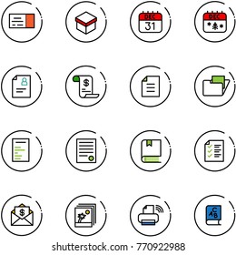 line vector icon set - ticket vector, gift, 31 dec calendar, christmas, patient card, account history, document, folder, agreement, book, list, mail dollar, photo, printer wireless, abc