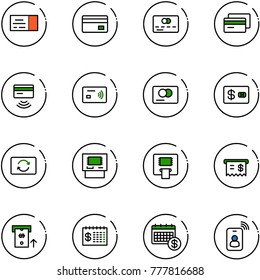line vector icon set - ticket vector, credit card, tap pay, exchange, atm, receipt, finance calendar, identity
