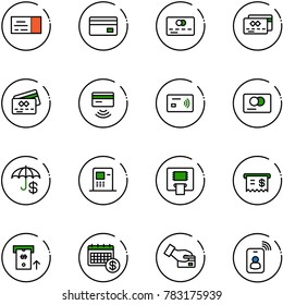 line vector icon set - ticket vector, credit card, tap pay, insurance, atm, receipt, calendar, identity