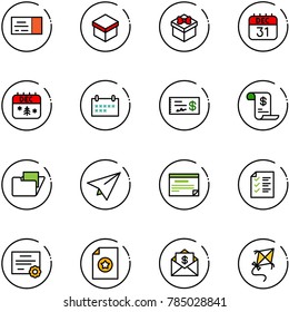 line vector icon set - ticket vector, gift, 31 dec calendar, christmas, schedule, check, account history, folder, paper plane, list, certificate, mail dollar, kite