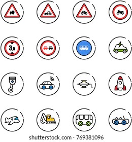 line vector icon set - tractor way vector road sign, car crash, for moto, no, limited height, overtake, bus, electric, piston, wireless, jack, rocket, plane toy, excavator