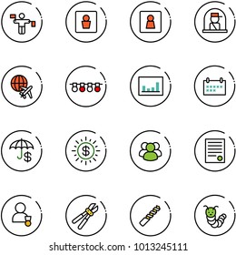 line vector icon set - traffic controller vector, male wc, female, officer window, plane globe, garland, statistics, schedule, insurance, dollar sun, group, agreement, winner, bolt cutter, drill