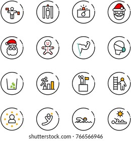 line vector icon set - traffic controller vector, metal detector gate, terrorism, santa claus, cake man, power hand, medical mask, garbage, career, win, opportunity, star, flying, swimming, reading