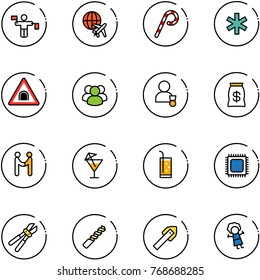 line vector icon set - traffic controller vector, plane globe, lollipop, ambulance star, tunnel road sign, group, winner, money bag, agreement, drink, cpu, bolt cutter, drill, tile, doll
