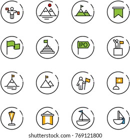 line vector icon set - traffic controller vector, mountains, attainment, flag, pyramid, ipo, win, mountain, pennant, sailboat toy