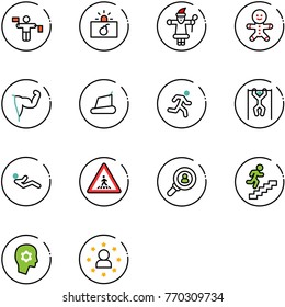 line vector icon set - traffic controller vector, terrorism, santa claus, cake man, power hand, treadmill, run, pull ups, abdominal muscles, pedestrian road sign, head hunter, career, brain work