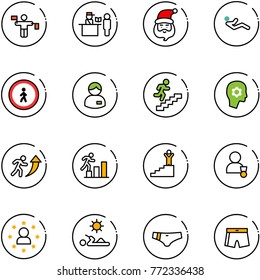 line vector icon set - traffic controller vector, passport control, santa claus, abdominal muscles, no pedestrian road sign, manager, career, brain work, success, winner, star man, reading, swimsuit