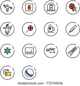 line vector icon set - traffic controller vector, male wc, officer window, plane globe, santa claus, lollipop, tea, thermometer, ambulance star, statistics, helicopter, bolt cutter, machine tool