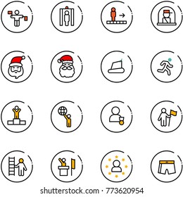 line vector icon set - traffic controller vector, metal detector gate, travolator, officer window, santa claus, treadmill, run, winner, world, win, opportunity, speaker, star man, swimsuit