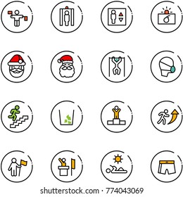line vector icon set - traffic controller vector, metal detector gate, elevator, terrorism, santa claus, pull ups, medical mask, career, garbage, winner, win, speaker, reading, swimsuit