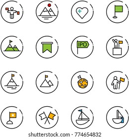 line vector icon set - traffic controller vector, mountains, heart, flag, attainment, ipo, win, mountain, moon, flags cross, sailboat toy