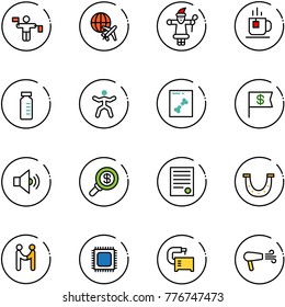line vector icon set - traffic controller vector, plane globe, santa claus, tea, vial, gymnastics, x ray, dollar flag, volume medium, search money, agreement, luck, cpu, machine tool, dryer