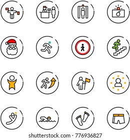 line vector icon set - traffic controller vector, passport control, metal detector gate, terrorism, santa claus, run, no pedestrian road sign, career, success, win, star man, flying, swimming, feet
