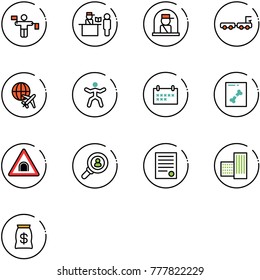 line vector icon set - traffic controller vector, passport control, officer window, baggage truck, plane globe, gymnastics, schedule, x ray, tunnel road sign, head hunter, agreement, building