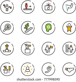 line vector icon set - traffic controller vector, travolator, terrorism, power hand, head hunter, career, brain work, success, winner, win, opportunity, speaker, star man, flying, swimsuit