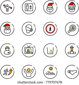 line vector icon set - traffic controller vector, elevator, santa claus, medical mask, no pedestrian road sign, head hunter, manager, tv news, garbage, winner, career, success, reading, swimsuit
