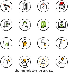 line vector icon set - traffic controller vector, metal detector gate, terrorism, santa claus, head hunter, manager, brain work, tv news, garbage, success, winner, win, star man, reading