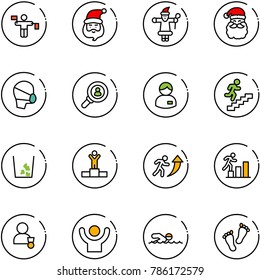 line vector icon set - traffic controller vector, santa claus, medical mask, head hunter, manager, career, garbage, winner, success, swimming, feet