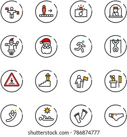 line vector icon set - traffic controller vector, travolator, terrorism, officer window, santa claus, run, pull ups, pedestrian road sign, success, win, speaker, flying man, reading, feet, swimsuit