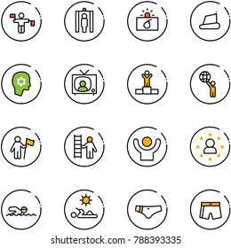 line vector icon set - traffic controller vector, metal detector gate, terrorism, treadmill, brain work, tv news, winner, world, win, opportunity, success, star man, swimming, reading, swimsuit