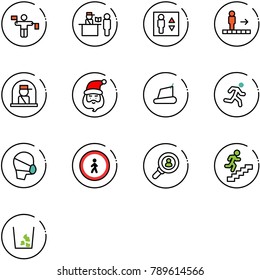 line vector icon set - traffic controller vector, passport control, elevator, travolator, officer window, santa claus, treadmill, run, medical mask, no pedestrian road sign, head hunter, career