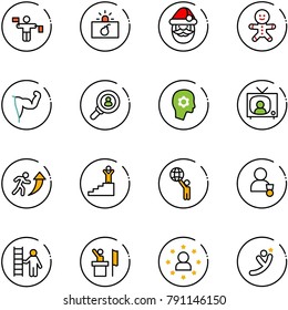 line vector icon set - traffic controller vector, terrorism, santa claus, cake man, power hand, head hunter, brain work, tv news, career, success, world, winner, opportunity, speaker, star, flying