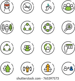 line vector icon set - train vector, no smoking sign, banana, group, social, friends, head hunter, community, man globe, presentation, arrow up, team leader, arrows, information exchange