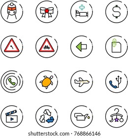 line vector icon set - train vector, bow, hospital bed, dollar sign, turn left road, for moto, arrow, attachment, phone horn, sea turtle, plane, movie flap, recycling, oiler, baby carousel