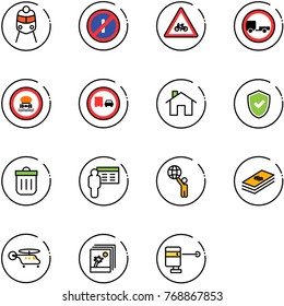 line vector icon set - train vector, no parkin odd, road for moto sign, trailer, dangerous cargo, truck overtake, home, shield check, trash bin, presentation, world, dollar, helicopter, photo
