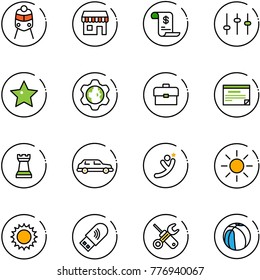 line vector icon set - train vector, duty free, account history, settings, star, gear globe, portfolio, schedule, chess tower, limousine, flying man, sun, usb wi fi, wrench screwdriver, basketball
