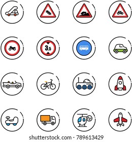 line vector icon set - trap truck vector, multi lane traffic road sign, climb, for moto, no, limited height, bus, car, cabrio, bike, moon rover, rocket, baby, toy, helicopter, plane